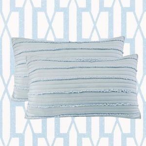 Luxury Home | Chic Farmhouse Grey Blue Frayed Detail Queen Size Pillow Shams